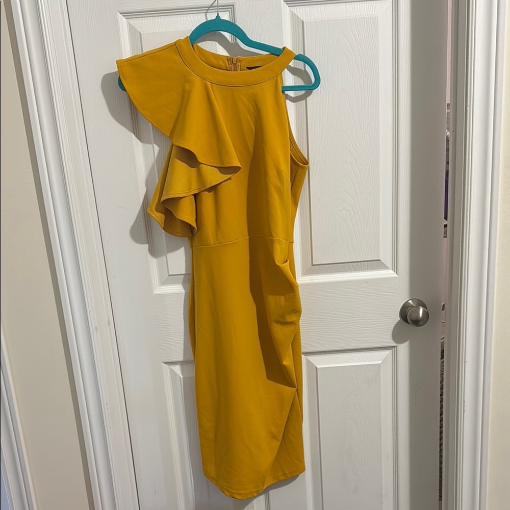 Elegant Mustard Yellow One-Shoulder Dress